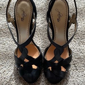 Womens black satin sandals 7 1/2